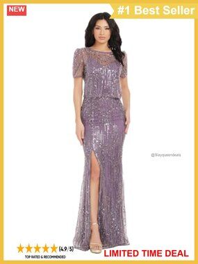 Mermaid Maxi Dress Illusion Neckline Sequin Overlay Short Sleeve Formal Gown